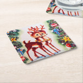 Festliche Weihnachtsrentiere Holiday Retro Vintag Rechteckiger Pappuntersetzer (angewinkelt)