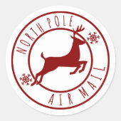 Festliche Weihnachtsrinder Nordpol-Luftpost Runder Aufkleber (Vorderseite)