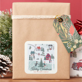 Festliche Weihnachtsstadt/Dorfurlaub Quadratischer Aufkleber