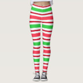 Festliche Weihnachtsstrippmuster Leggings (Vorderseite)