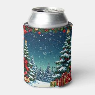 Festliche Weihnachtsszene mit schneebedeckten Bäum Dosenkühler