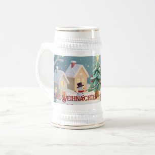 Festliche Weihnachtsszene mit Schneemännern Bierglas