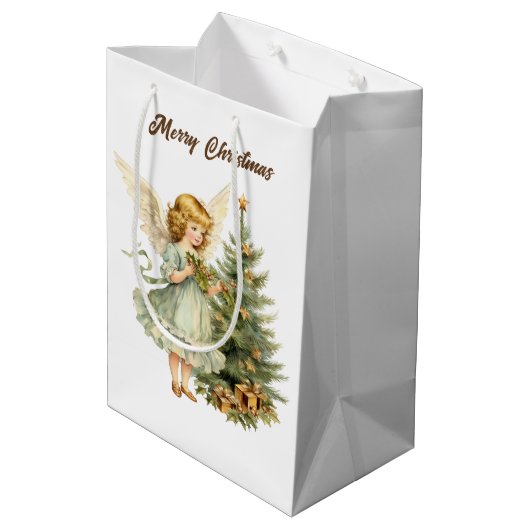 Festliche Weihnachtswasserfarbe Angel hinzufügen T Mittlere Geschenktüte (Rückseite Schrägansicht)