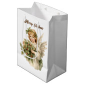 Festliche Weihnachtswasserfarbe Angel hinzufügen T Mittlere Geschenktüte (Vorderseite Schrägansicht)