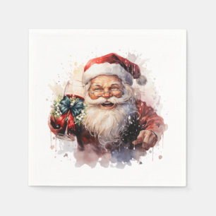 Festliche Weihnachtswasserfarbe Santa Trinken Neap Serviette
