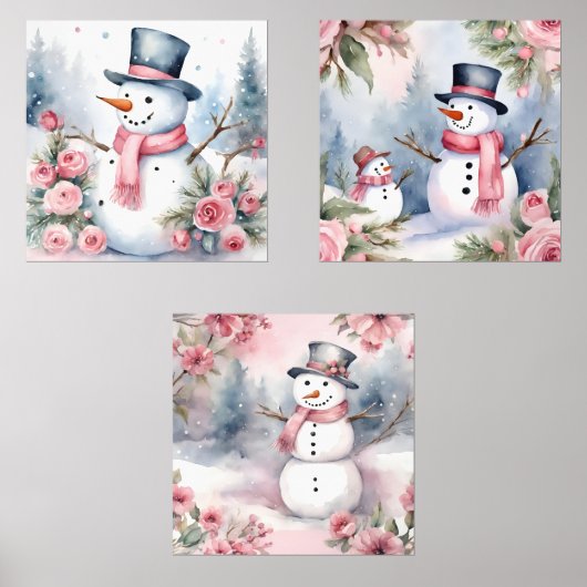 Festliche Weihnachtswasserfarbe Snowman Bilderwand Sets (Vorderseite)