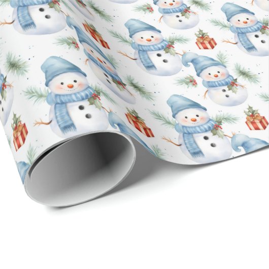 Festliche Weihnachtswasserfarbe Snowman Geschenkpapier (Rolleneckpunkt)
