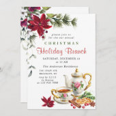 Festliche Weihnachtszweigstelle Poinsettia Einladung (Vorne/Hinten)