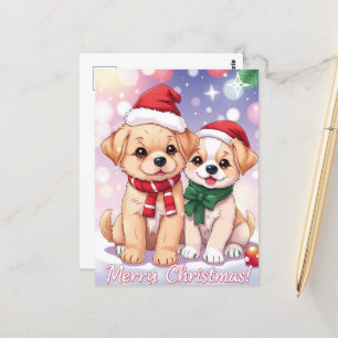 Festliche Welpen mit Feierabend Weihnachten Postkarte