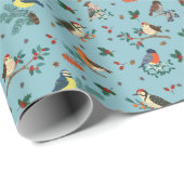 Festliche Winter Birds Weihnachtsmuster Geschenkpapier (Rolleneckpunkt)