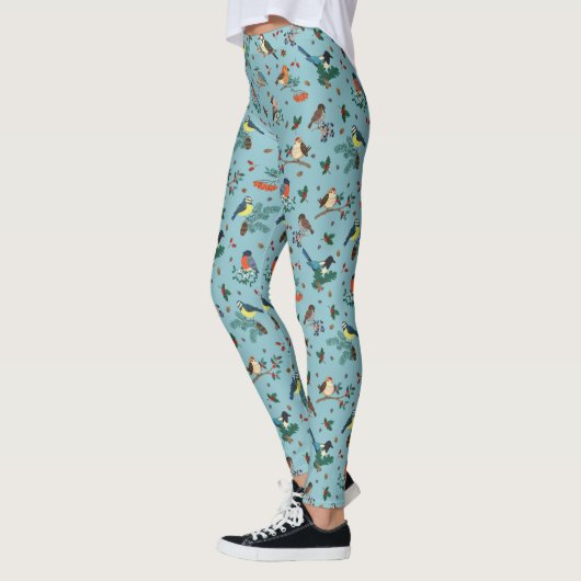 Festliche Winter Birds Weihnachtsmuster Leggings (Links)
