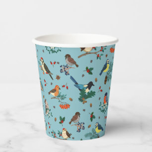 Festliche Winter Birds Weihnachtsmuster Pappbecher