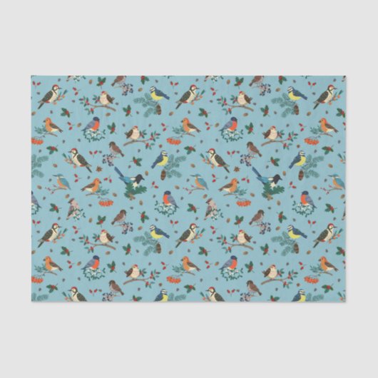 Festliche Winter Birds Weihnachtsmuster Seidenpapier (Vorderseite)