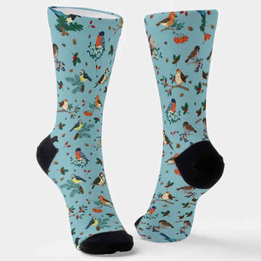 Festliche Winter Birds Weihnachtsmuster Socken (Gewinkelt)