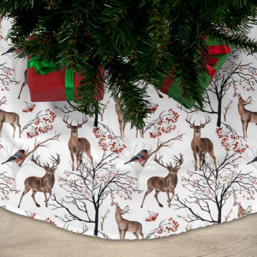 Festliche Winter Deer Woodland Muster Weihnachten Polyester Weihnachtsbaumdecke