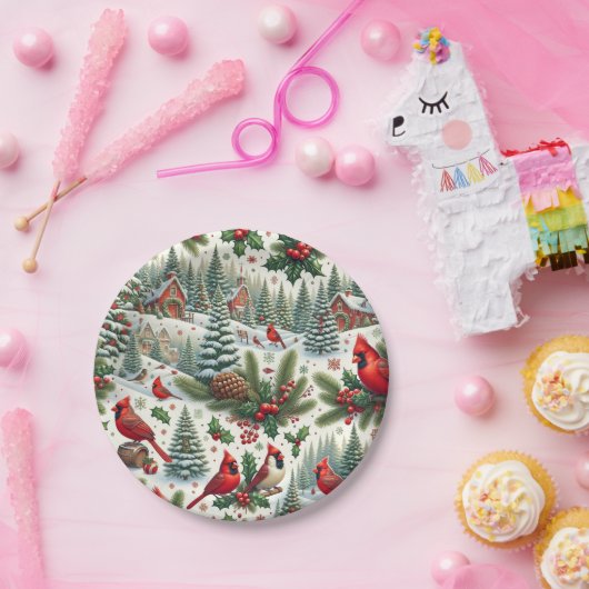 Festliche Winter-Kardinal Papierplatte Pappteller (Party)