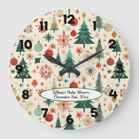 Festliche Winter Pattern Kinderdusche Große Wanduhr (Vorderseite)