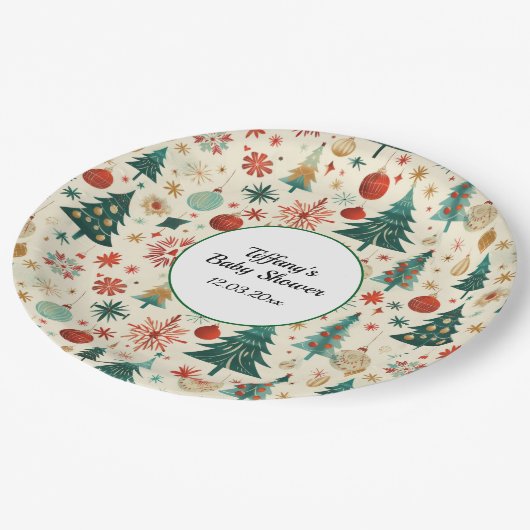 Festliche Winter Pattern Kinderdusche Pappteller (Schrägansicht)