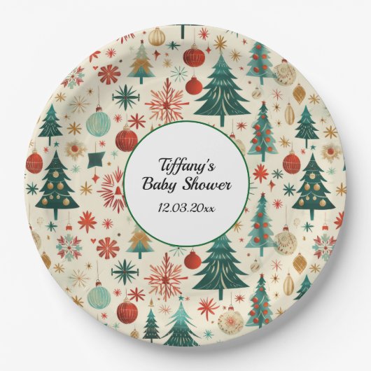 Festliche Winter Pattern Kinderdusche Pappteller (Vorderseite)