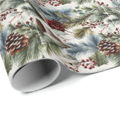 Festliche Winter Pine Berries Geschenkpapier (Rolleneckpunkt)