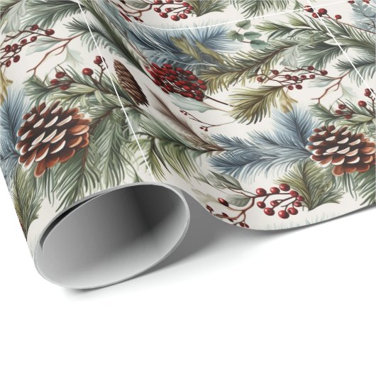 Festliche Winter Pine Berries Geschenkpapier (Rolleneckpunkt)
