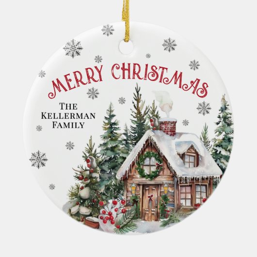 Festliche Winter Wasserfarben Weihnachten Keramik Ornament (Hinten)