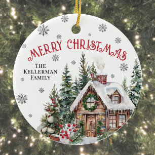 Festliche Winter Wasserfarben Weihnachten Keramik Ornament