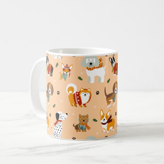 Festliche Winter-Welpen-Schals Kaffeetasse (Vorderseite Links)