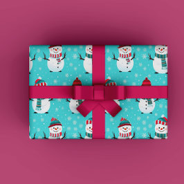Festliche Winter Wonderland Blue Snowmen Weihnacht Geschenkpapier