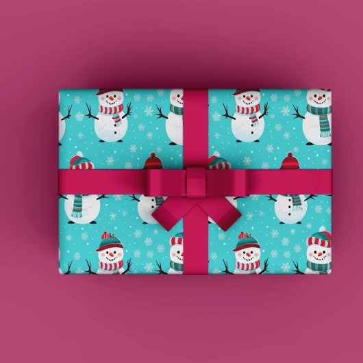 Festliche Winter Wonderland Blue Snowmen Weihnacht Geschenkpapier