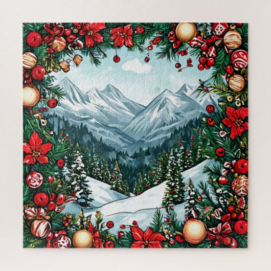 Festliche Winter Wonderland Szene Puzzle (Vertikal)
