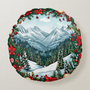 Festliche Winter Wonderland Szene Rundes Kissen