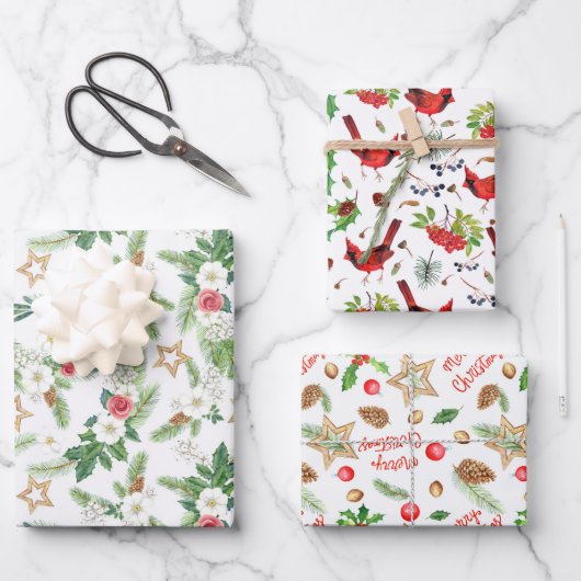 Festliche Winterferien Botanicals Geschenkpapier Set (Vorderseite)
