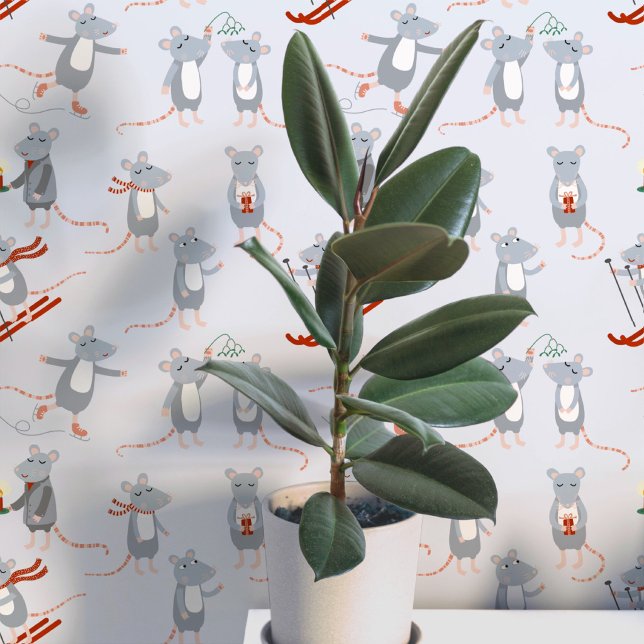 Festliche Winterferien Mice Blue Tapete (Fun winter mice art wallpaper)