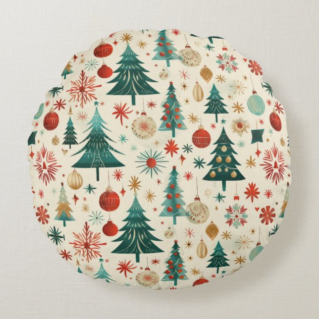 Festliche Winterferien-Muster Rundes Kissen (Vorderseite)