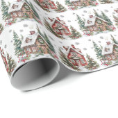 Festliche Winterhütte Wasserfarben Weihnachten Geschenkpapier (Rolleneckpunkt)