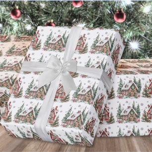 Festliche Winterhütte Wasserfarben Weihnachten Geschenkpapier
