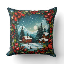 Festliche Winterhüttenszene nach Weihnachtskranz