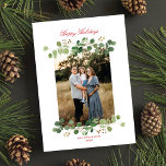 Festliche Winterlandschaft Elegant Botanisches 1 F Feiertagskarte<br><div class="desc">Diese elegante Urlaubsfotokarte besticht durch eine wunderschöne Foto-Grenze mit Aquarellblättern und moderner Kalligraphie-Schrift. In diesem Design ist ein vertikales Foto untergebracht. Der Backer ist ein klassisches Weiß,  das auch anpassbar ist. Über das "Design-Tool" können zusätzliche Texte und/oder Fotos auf der Rückseite hinzugefügt werden.</div>