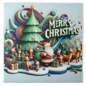 Festliche Winterlandschaft mit dem Weihnachtsmann  Fliese (Vorderseite)