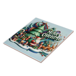 Festliche Winterlandschaft mit dem Weihnachtsmann  Fliese