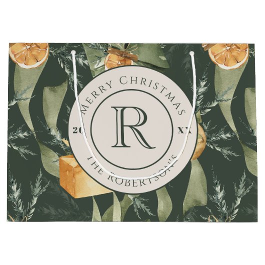 Festliche Wintermärchen: Wasserfarbe Mit Monogramm Große Geschenktüte (Vorderseite)