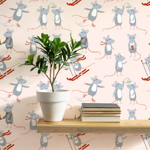 Festliche Wintermaus Pink Tapete