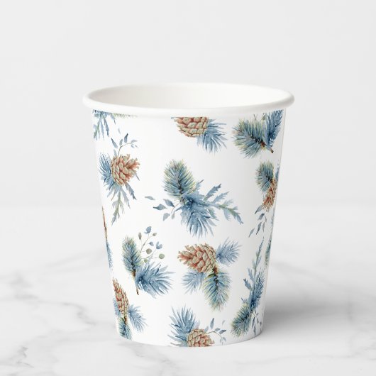 Festliche Winterpine und Evergreens Pappbecher (Rückseite)