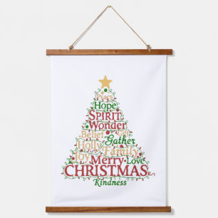 Festliche Wortkunst Weihnachtsbaum Frieden Hoffn Wandteppich Mit Holzrahmen