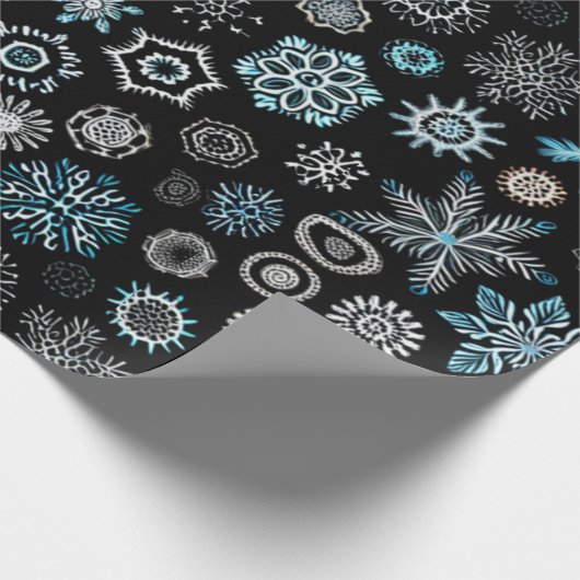 Festliche Wrap Wonderland 'Blaue Schneeflocken auf Geschenkpapier (Ecke)