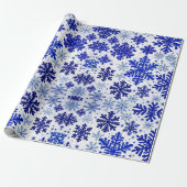 Festliche Wrap Wonderland 'Royal Blue Snowflakes' Geschenkpapier (Ungerollt)