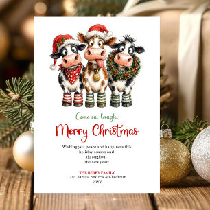 Festliche wunderliche Kühe Rot Grün Weihnachtsgruß Feiertagskarte
