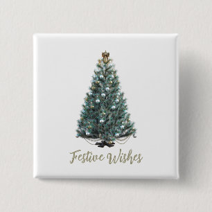 Festliche Wünsche. Weihnachtsbaum-Design Button
