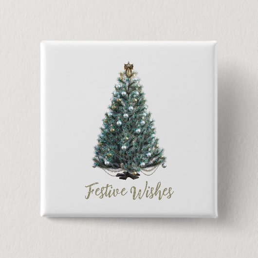 Festliche Wünsche. Weihnachtsbaum-Design Button (Vorderseite)